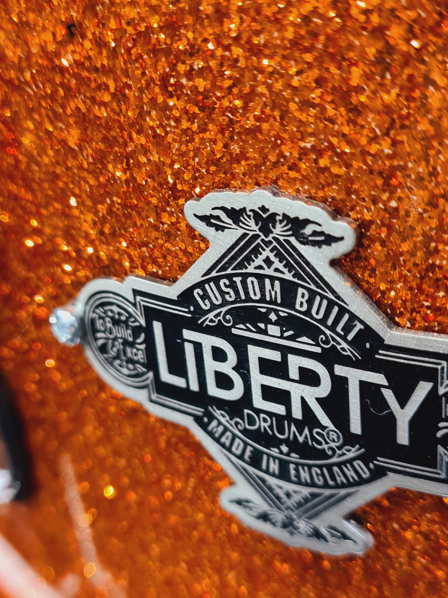14x5.5" Liberty Drums Snare drum in a stunning orange sparkle lacquer (made to order)