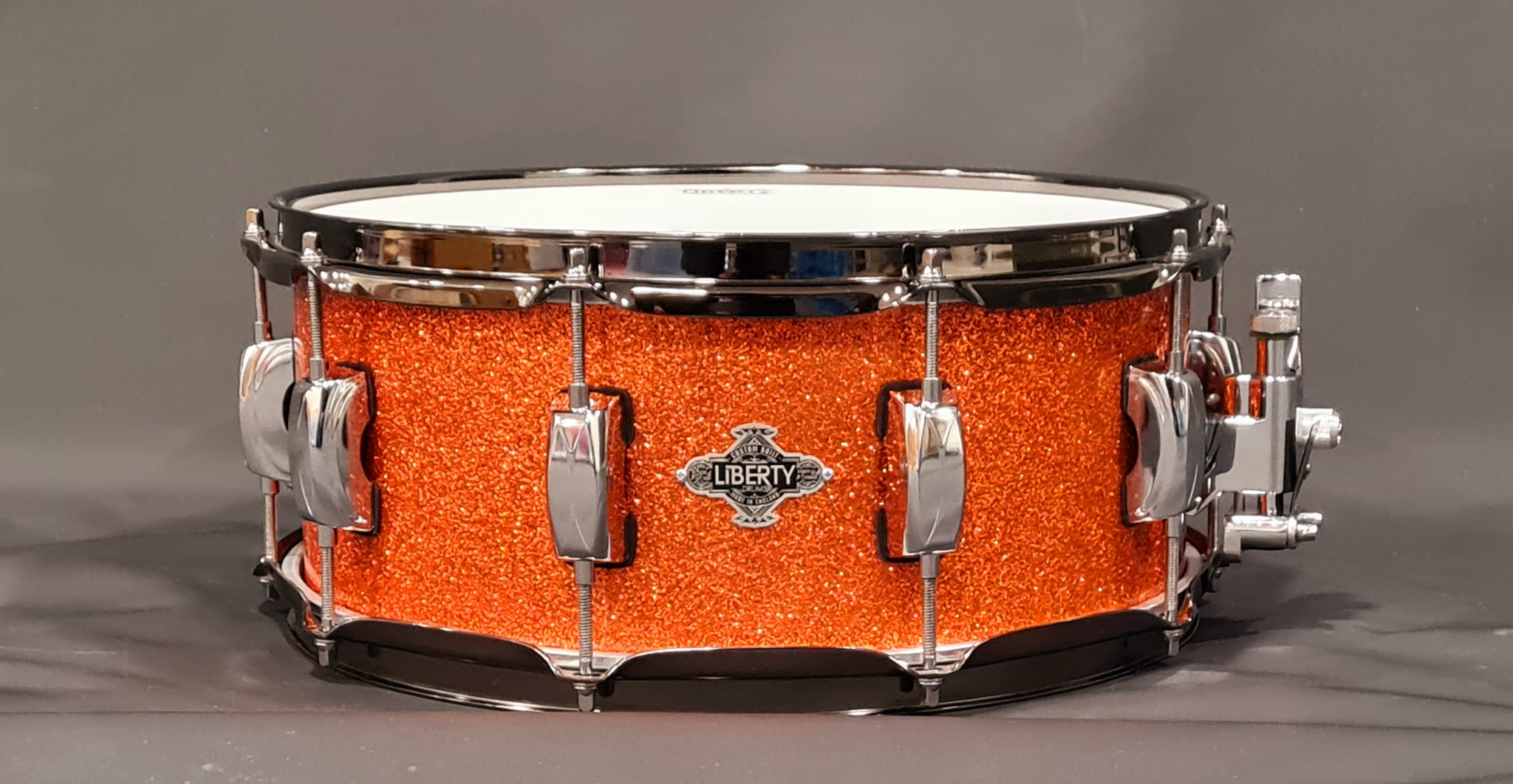 14x5.5" Liberty Drums Snare drum in a stunning orange sparkle lacquer (made to order)