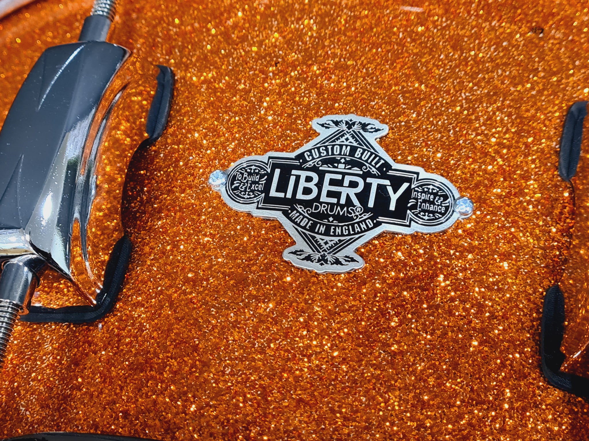 14x5.5" Liberty Drums Snare drum in a stunning orange sparkle lacquer (made to order)